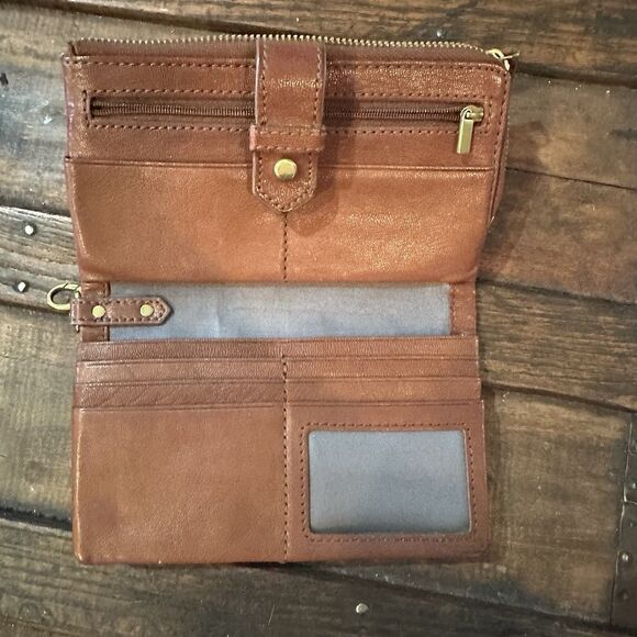 Vintage Fossil 1954 Brown Leather Wallet Wristlet Organizer Clutch - Picture 5 of 12